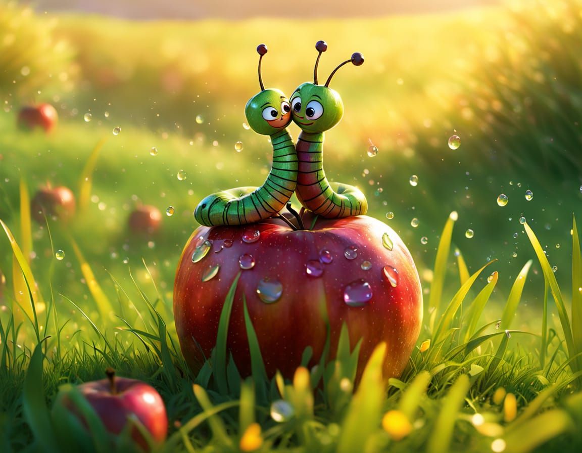 Surreal Whimsy of Lovers Amidst Blooming Lawn