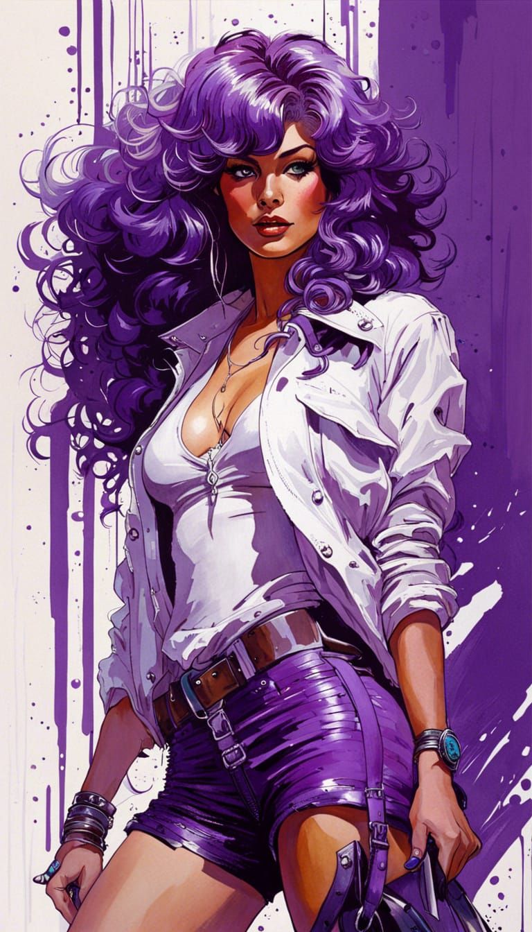 Purple-Haired Girl Portrait in Retro Pop Art Style