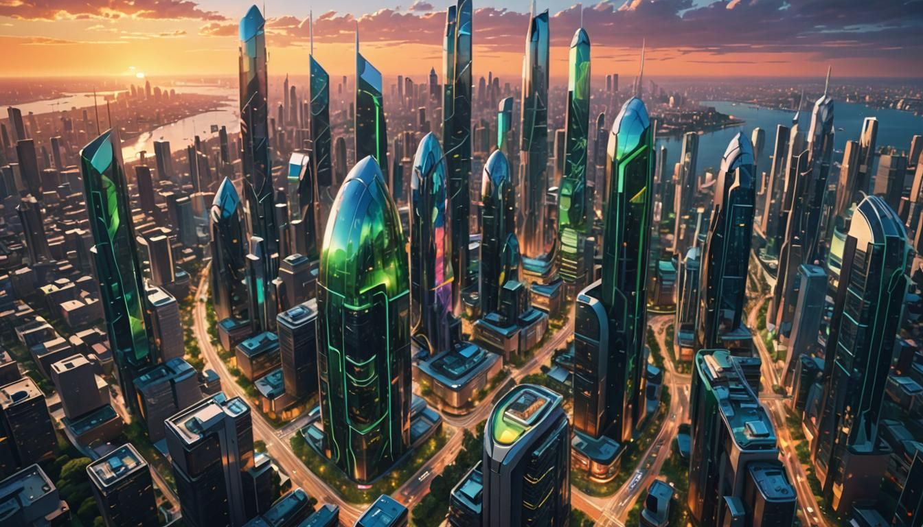 Futuristic Utopia: Aerial View in Syd Mead Style