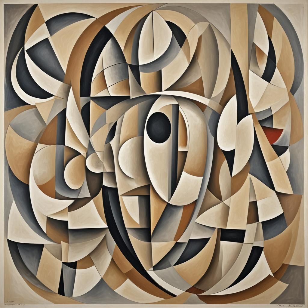 Minimalist Ovals in Beige and Grey: Abstract Cubism
