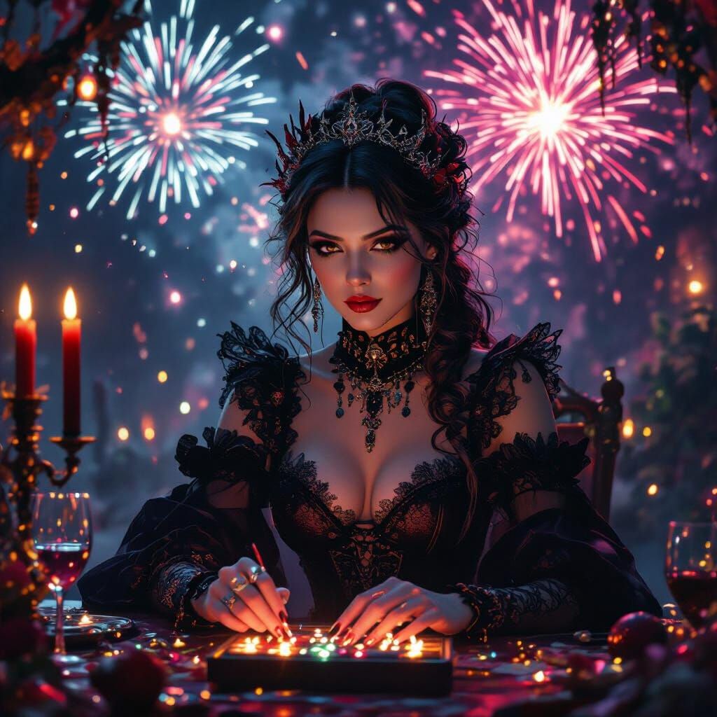 Gothic New Year's Eve Party with Fireworks, Digital Art