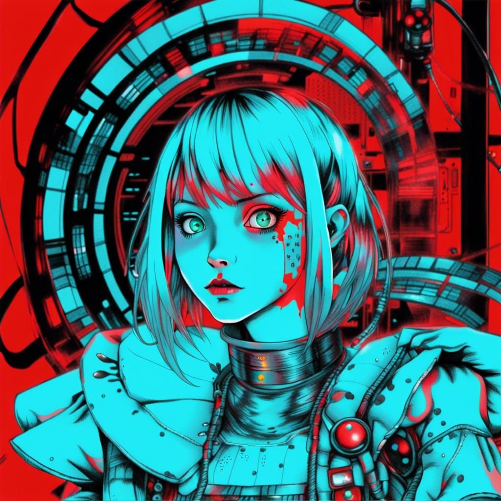 Futuristic Anime Android Alice in Retropunk Style