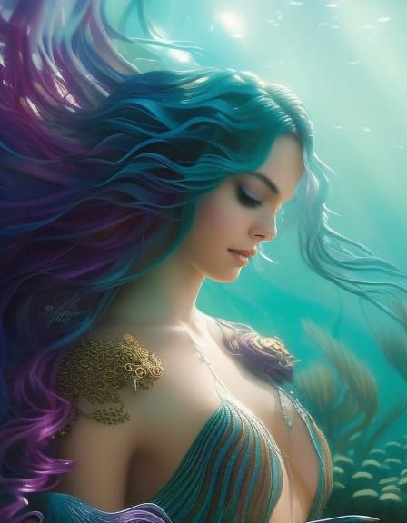 Enchanting Mermaid in Kelp Forest: Splash Art