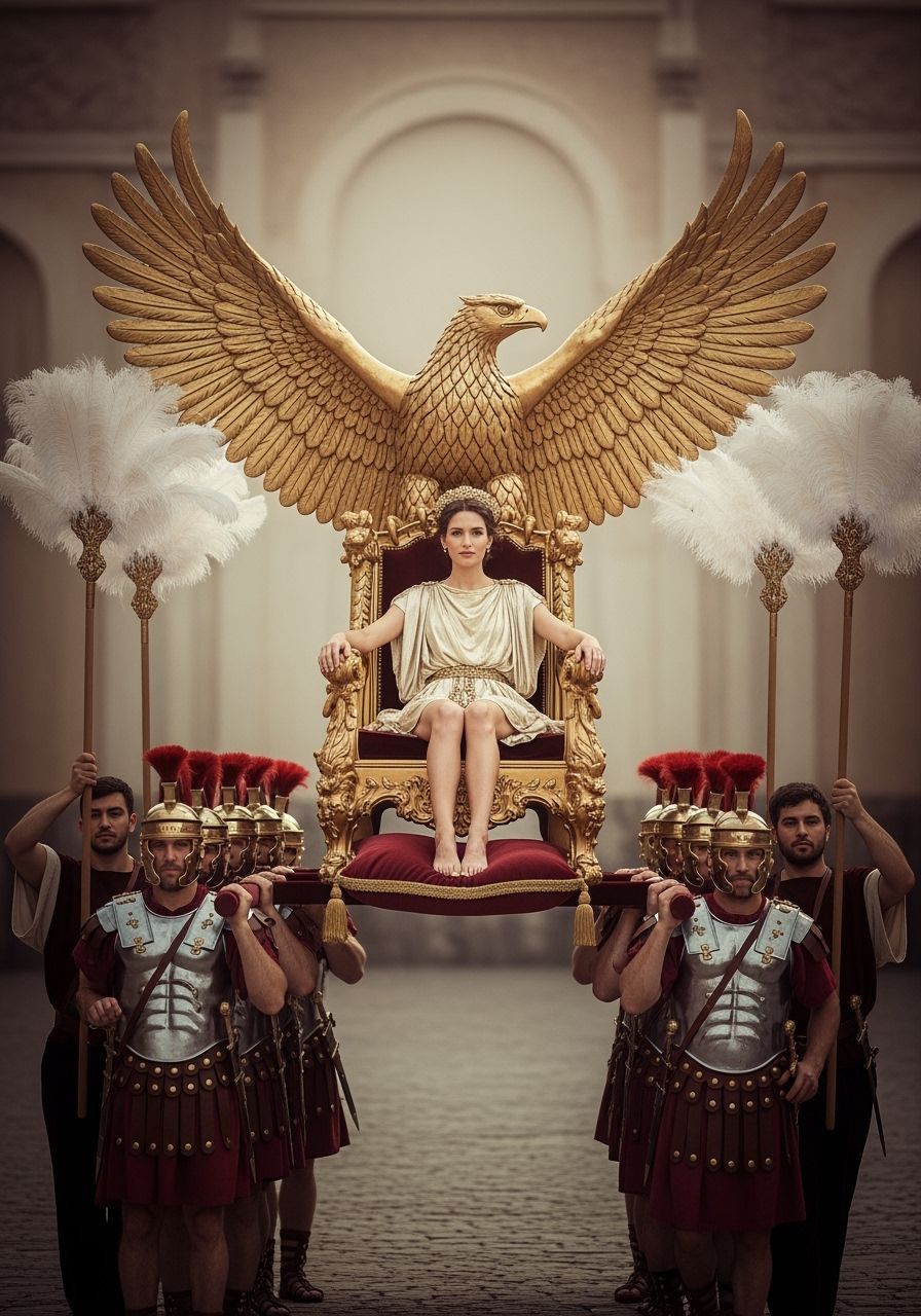Roman Empress on Golden Eagle Throne in Classic Style