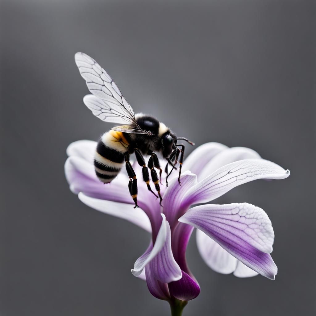 Gossamer Bee over Dying Orchid: Minimalist Digital Art