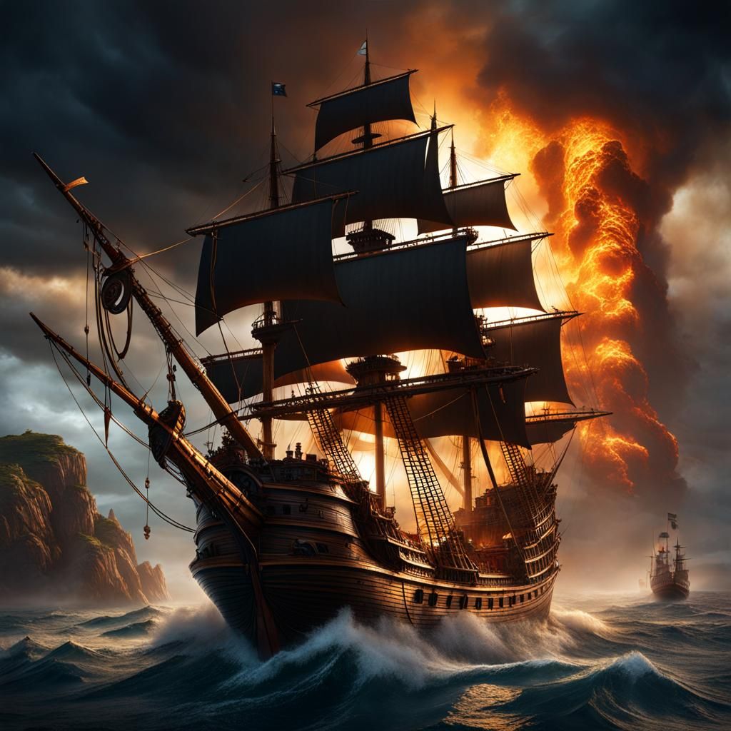 Dioscuri Over Pirate Ship in Stormy Weather