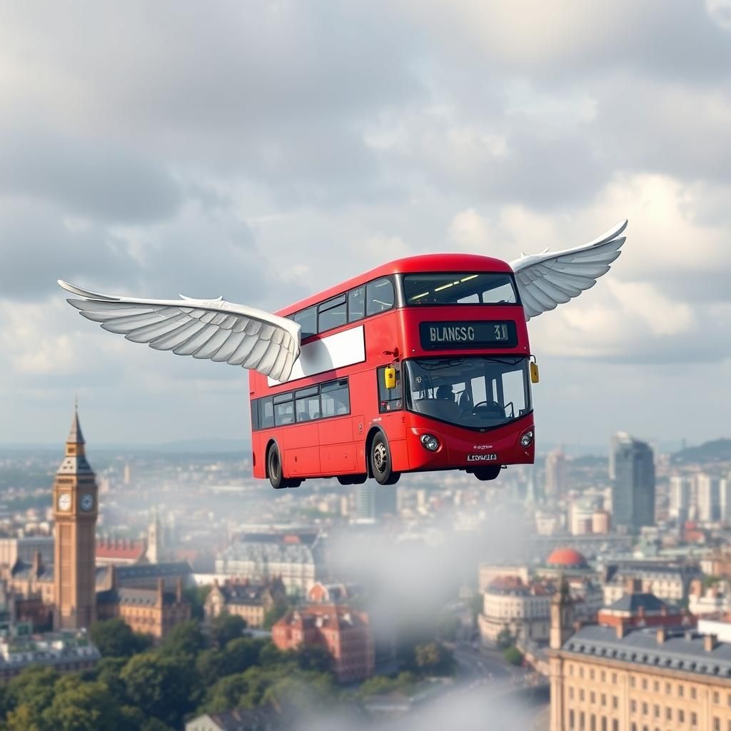 Flying Double Decker Bus Over London