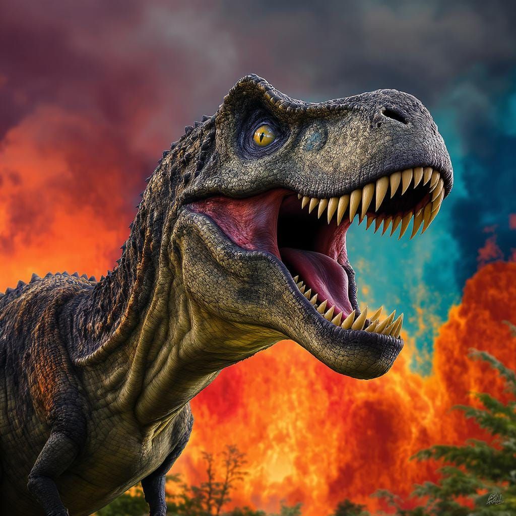 Roaring T-Rex Portrait in Hyperrealistic Style