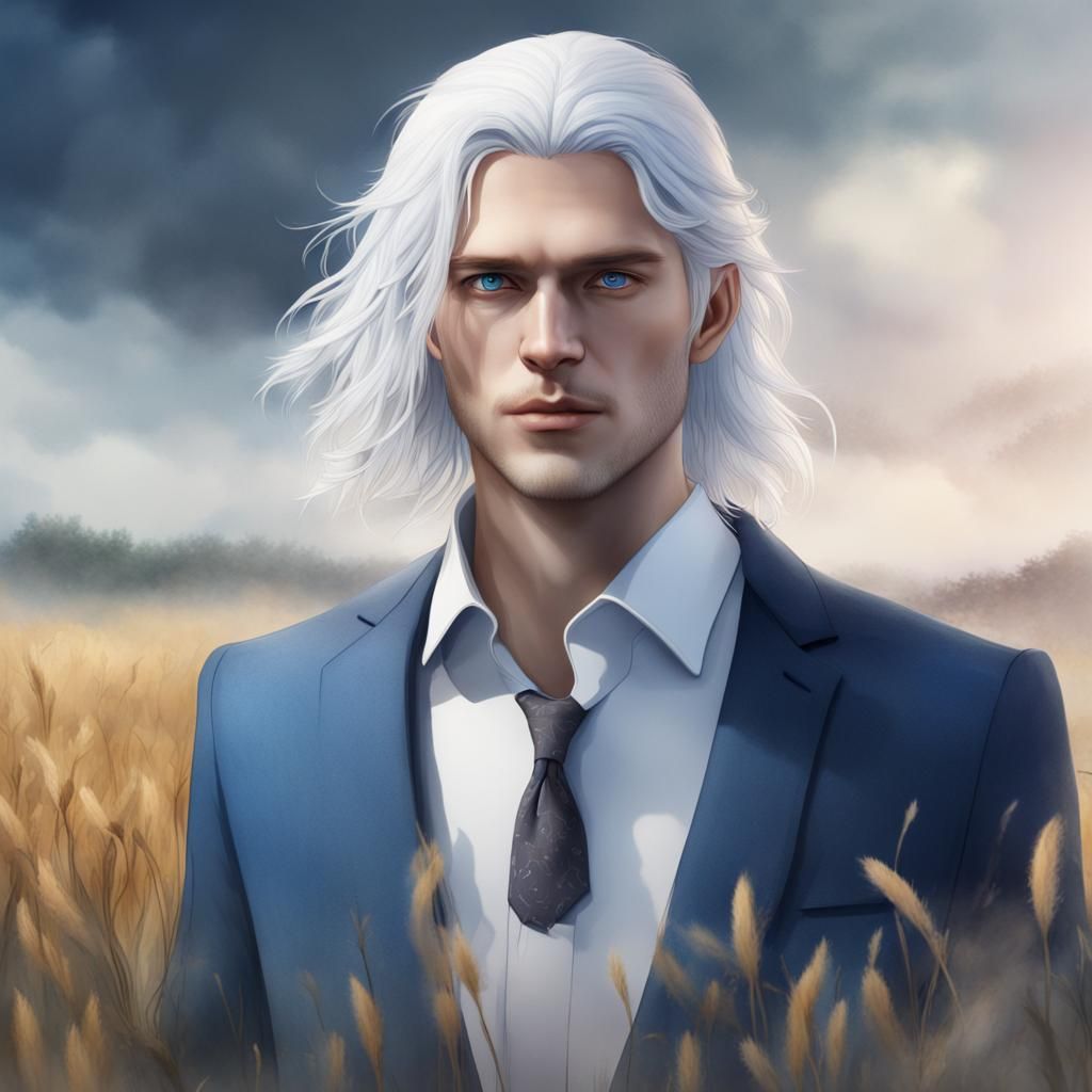 Man with White Hair in Watercolor Painting