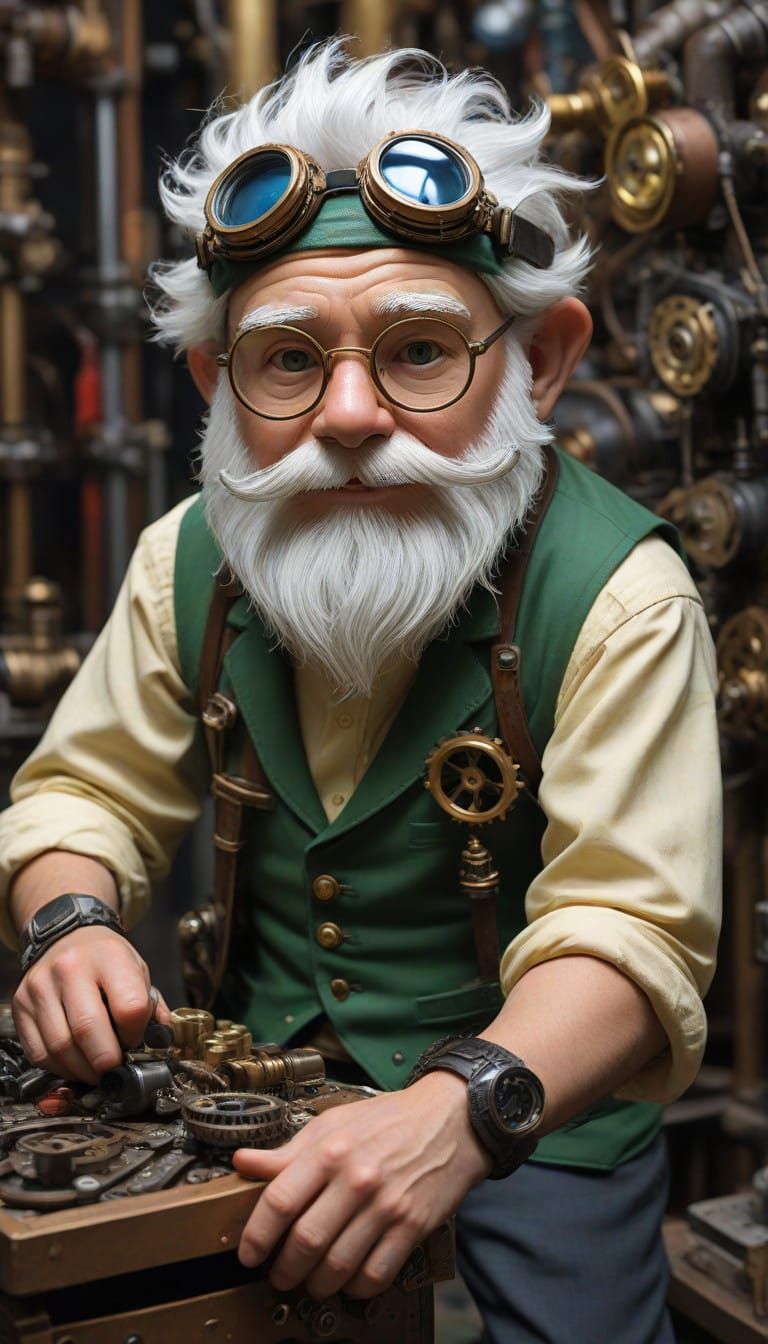 Gnomish Inventor Unveils Steam-Powered Marvel in Workshop