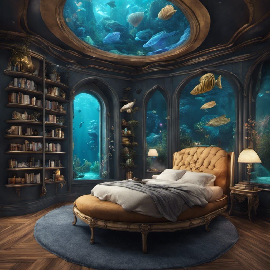 Underwater Royal Bedroom with Bioluminescent Decor