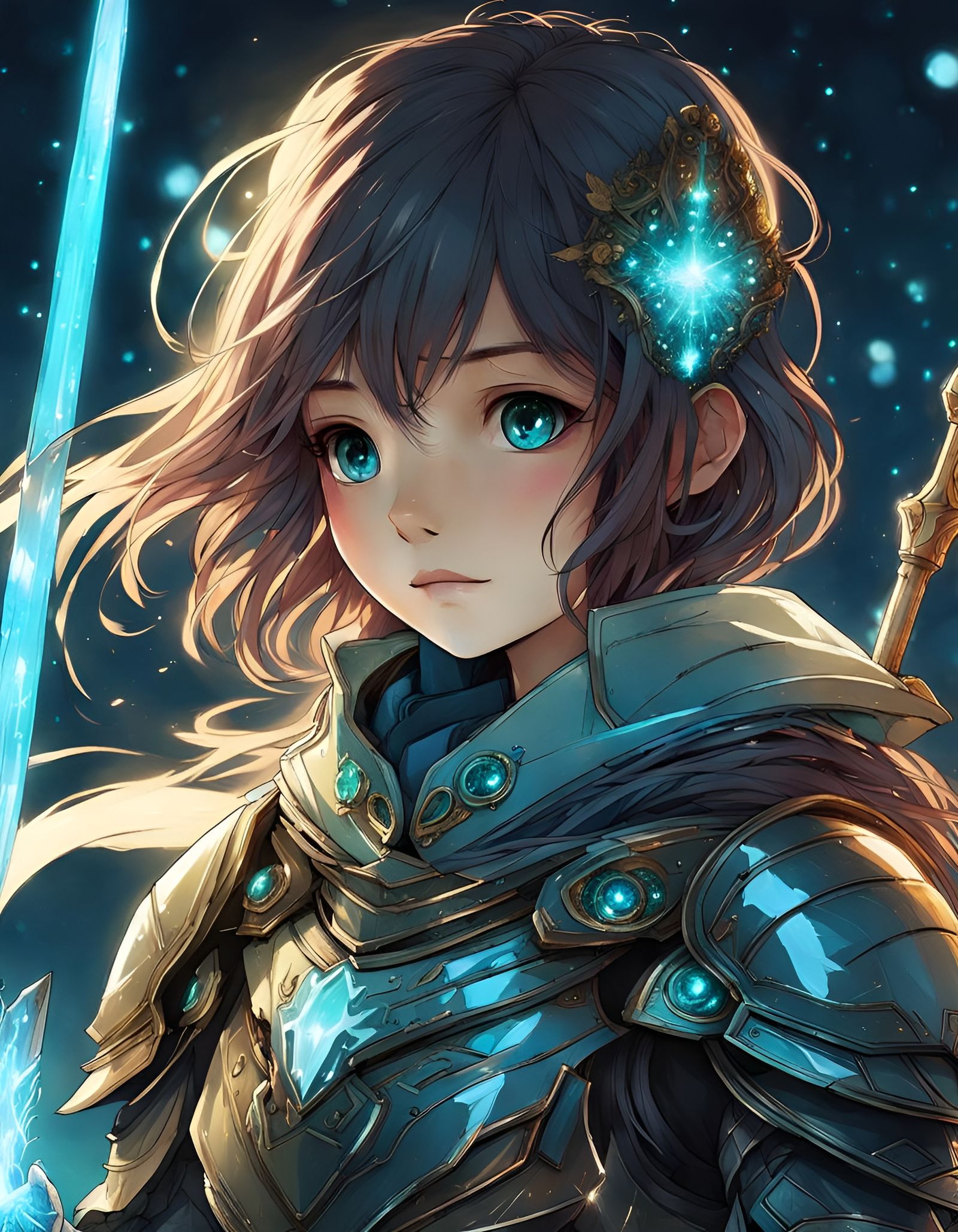 Bioluminescent Chibi Knight Goddess in Hyperrealism Style