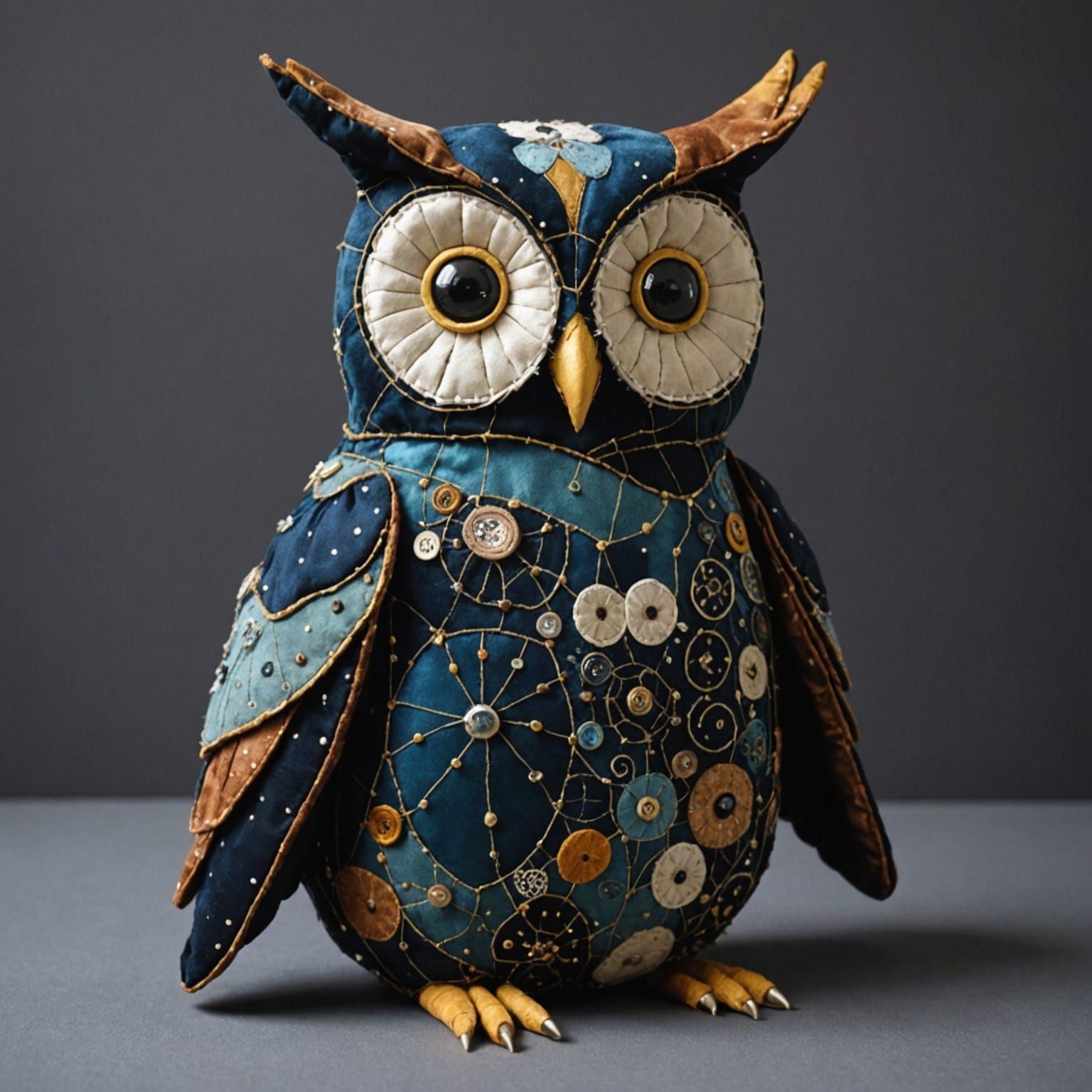 Surrealist Patchwork Owl in Velvet Pouch