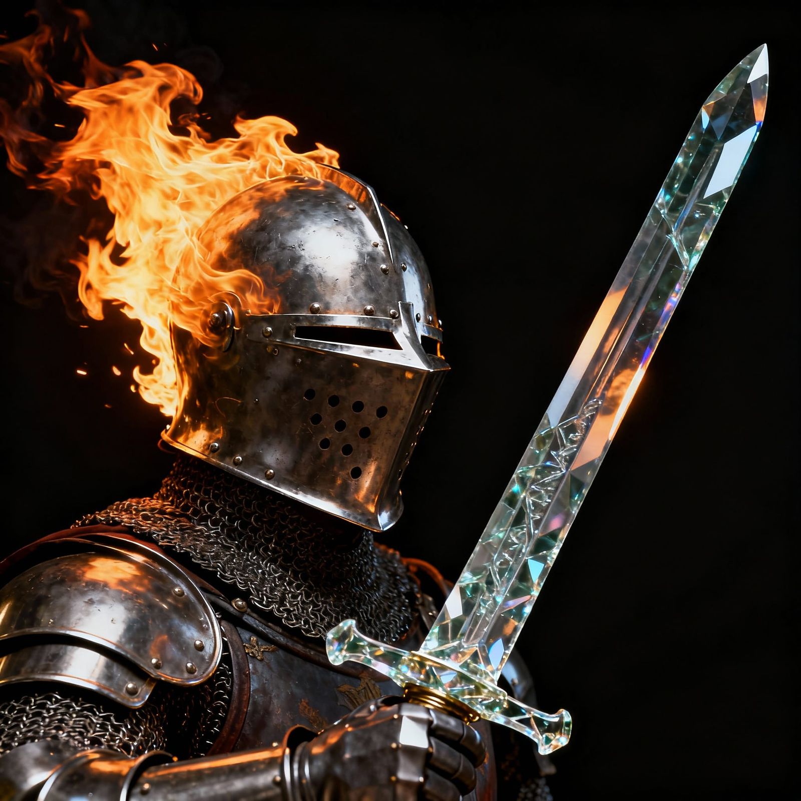 Knight with Fiery Helmet and Glass Sword