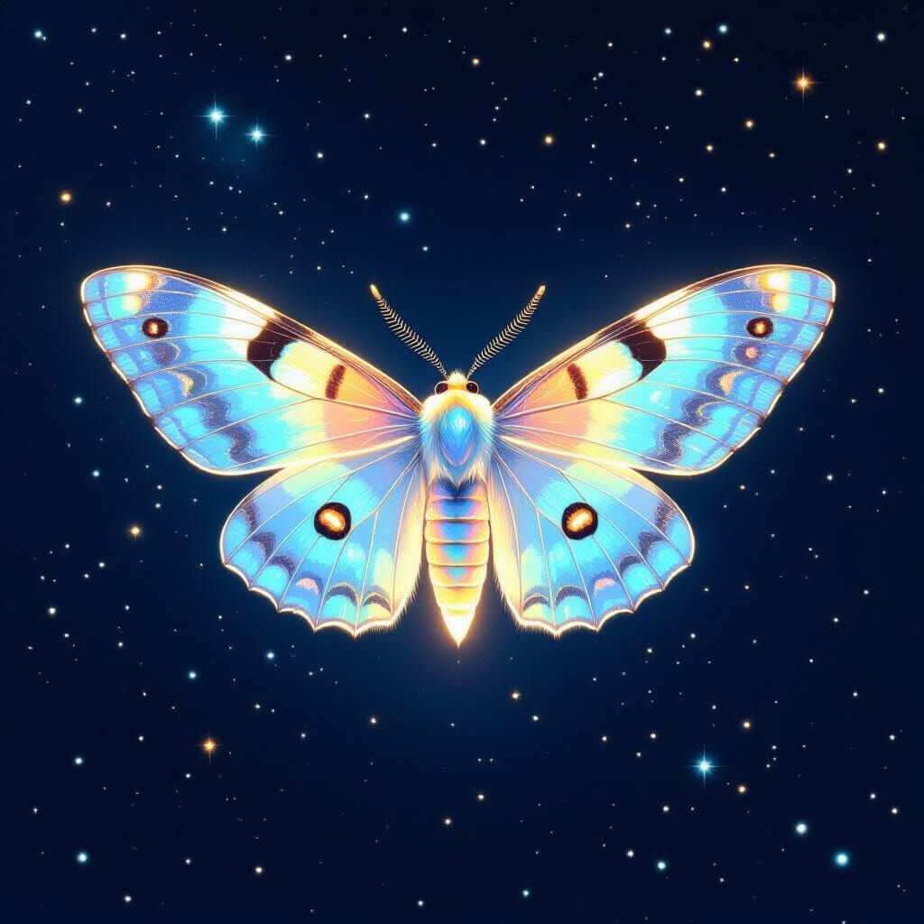 Opal Morphing Moth in Starry Space
