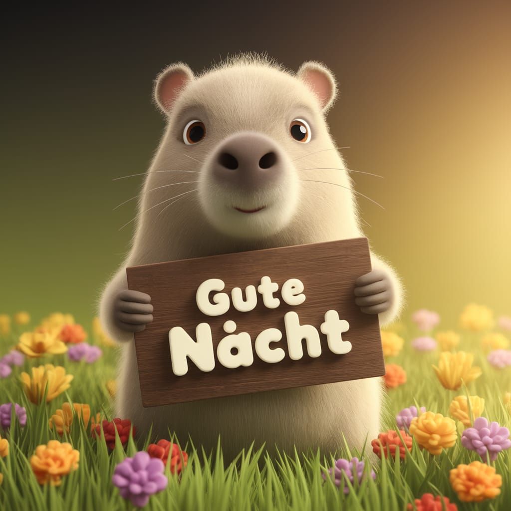 Cute Capybara Wishes Goodnight in Whimsical 3D Style