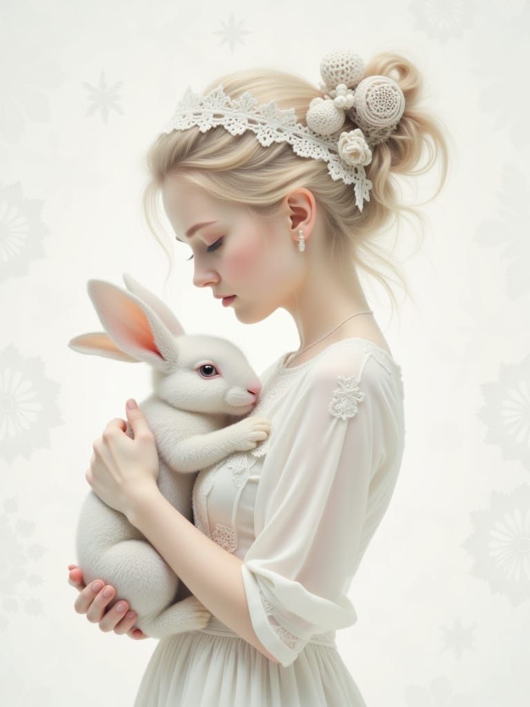 woman holding a rabbit