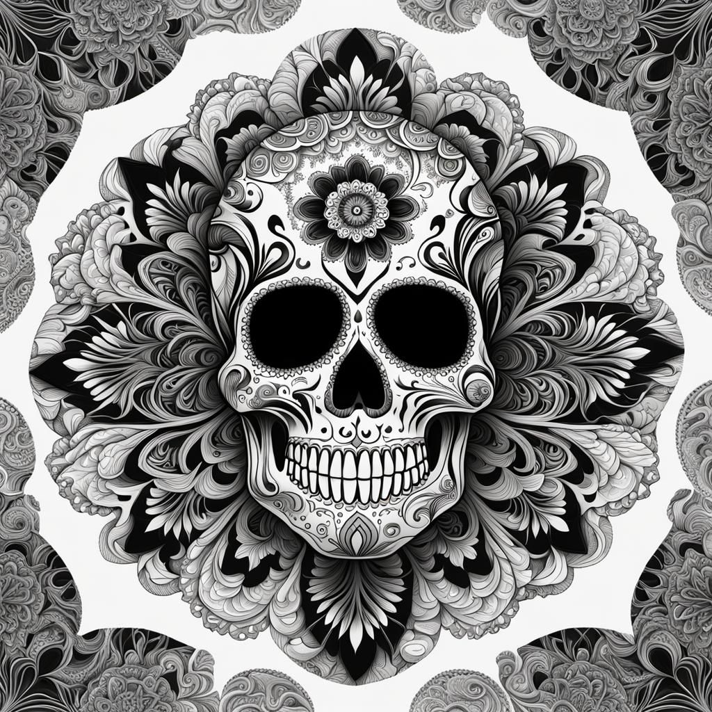 Vibrant Sugar Skull with Zentangle Patterns