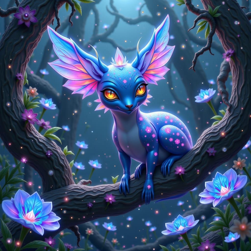 Bioluminescent Creature in Alien Forest, Manga Art Style