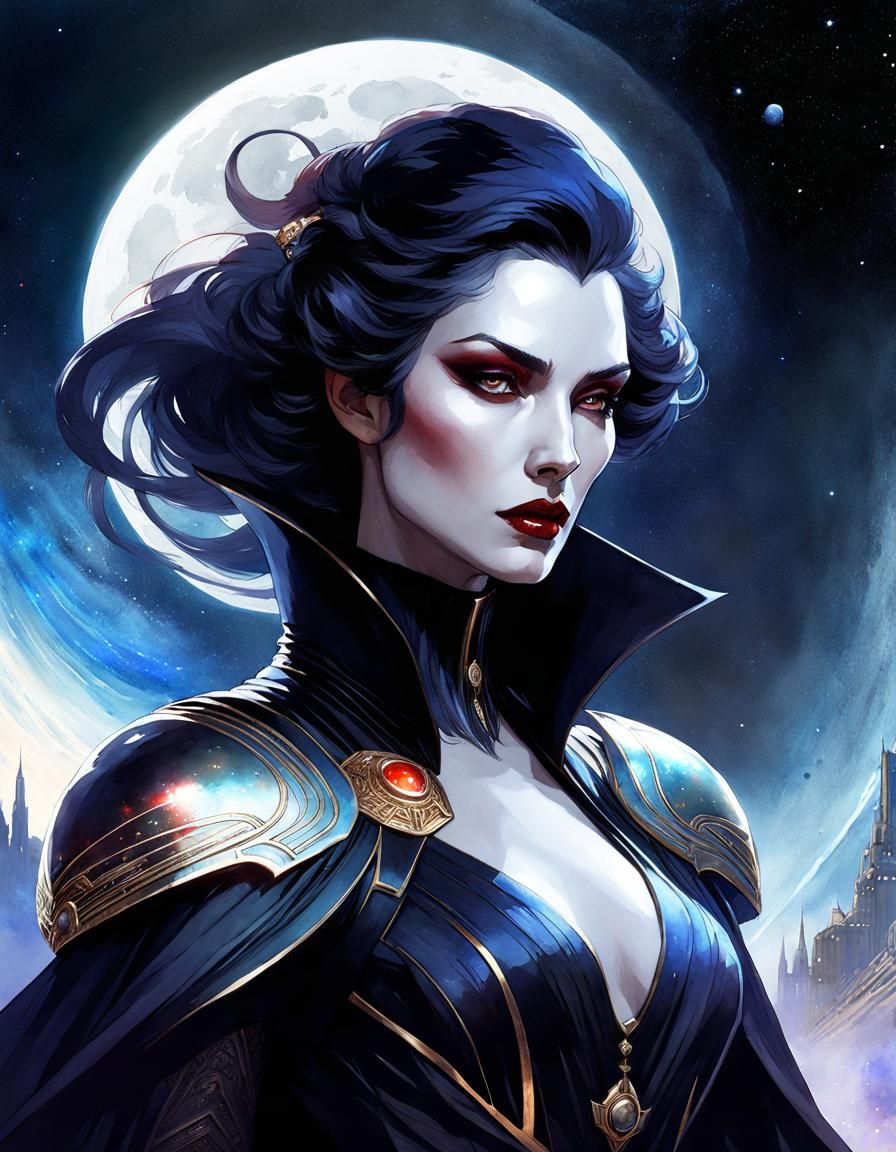 Sci-Fi Vampire Warrior in Space: Art Deco Style