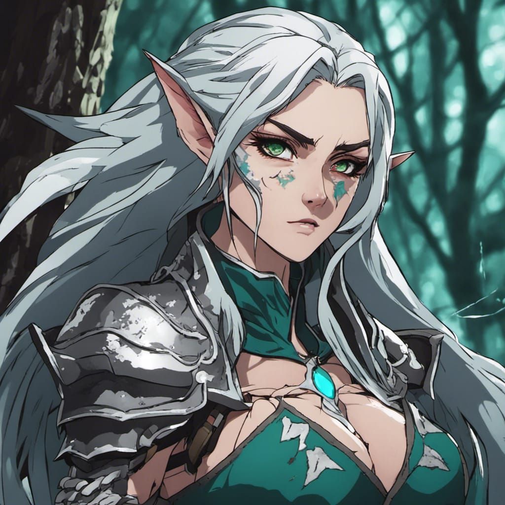 Elven Warrior in Dark Forest, Fantasy Concept Art