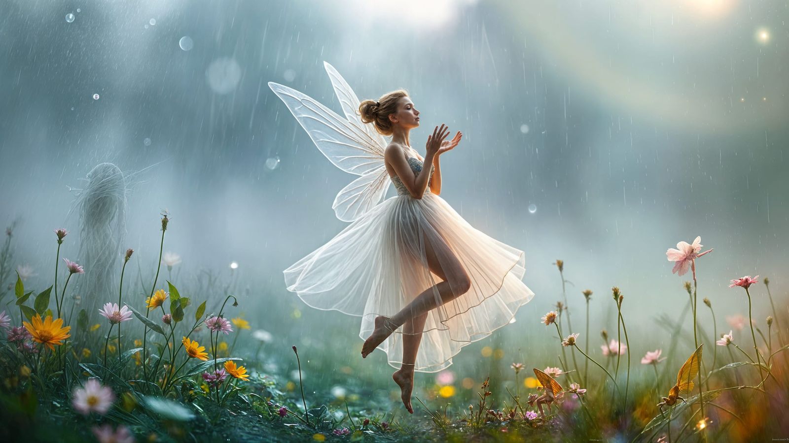 Magical Fairy Dancing in the Rain: Double Exposure