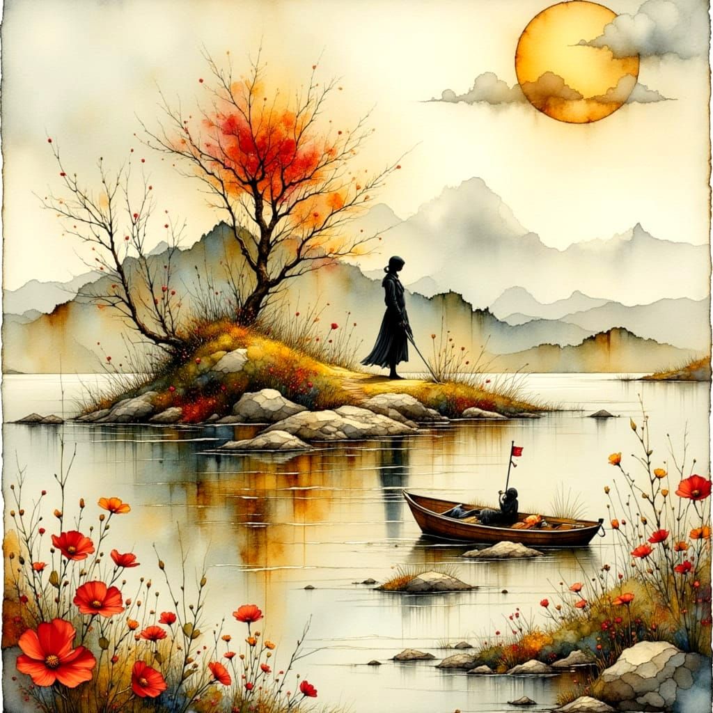 Timeless Lovers in a Dreamlike Landscape