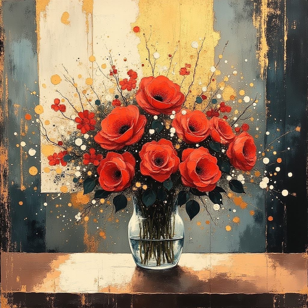 Tuscan Villa Bouquet of Roses as Impressionist Painting