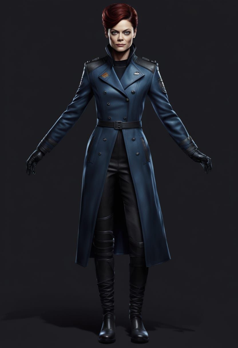 Cassidy Freeman as Harrow in Futuristic Military Uniform