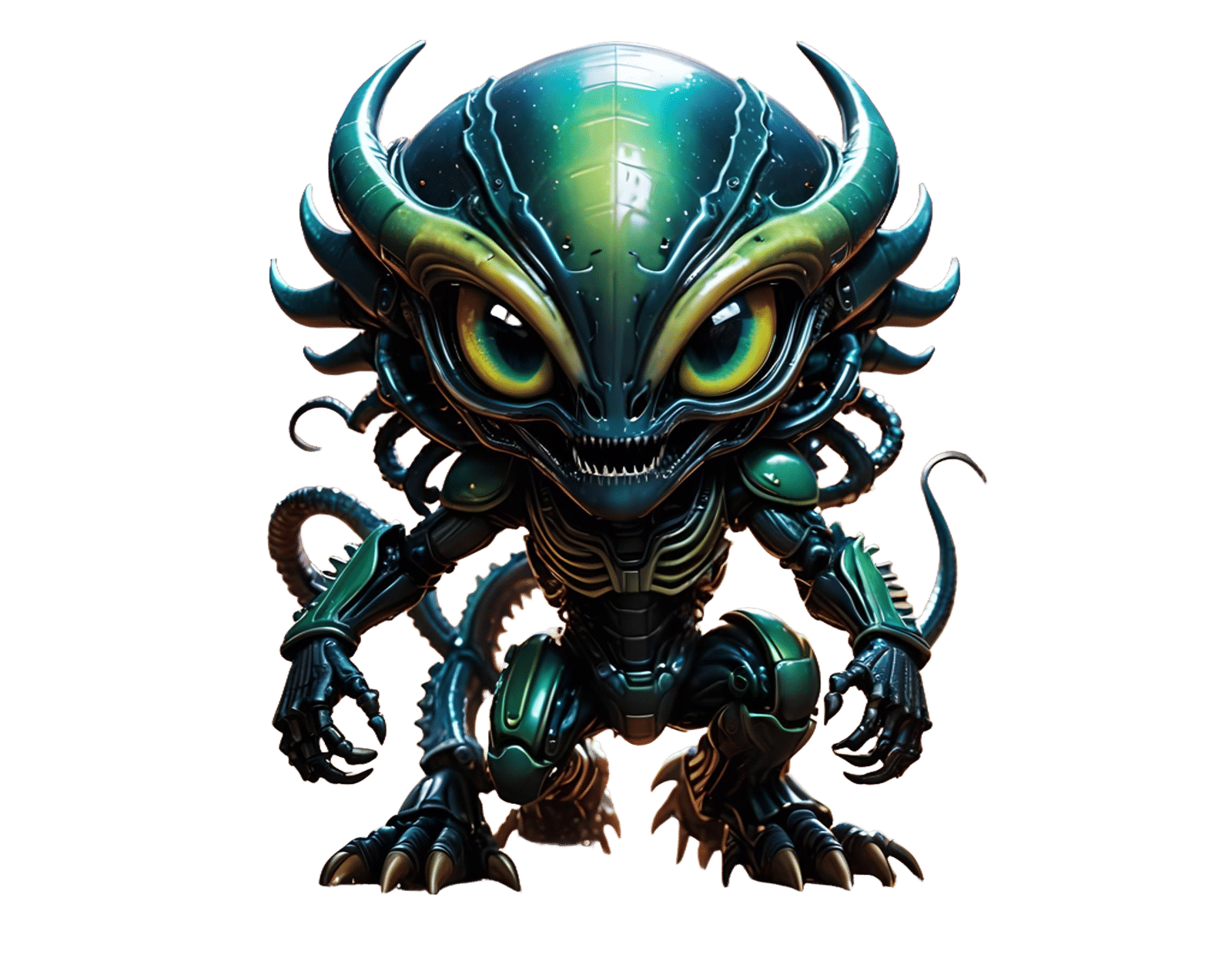 Chibi Xenomorph Alien in Colorful Baroque Painting