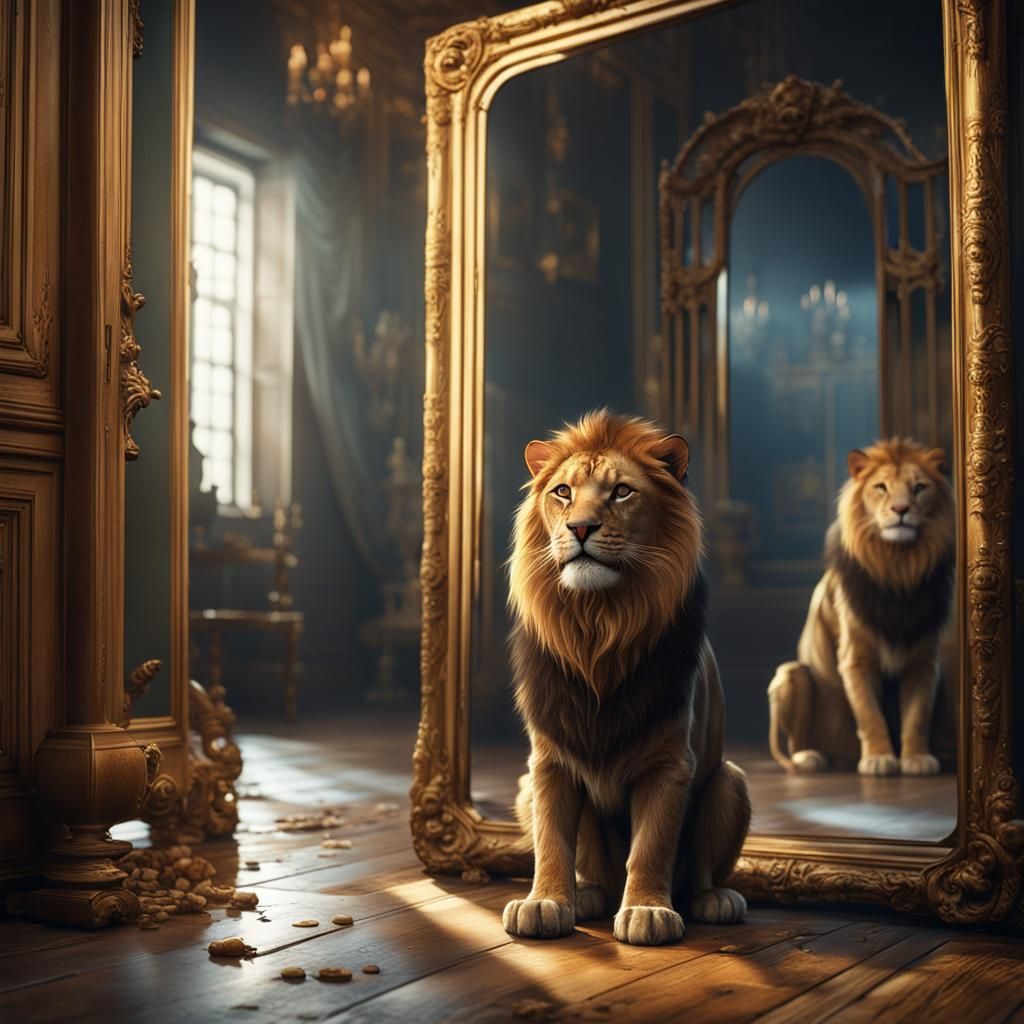 Cat and Lion Mirror Image in Fantasy Concept Art