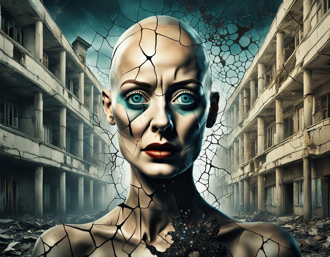 Cracked Woman Crying in Abandoned Hospital: Surreal Digital ...