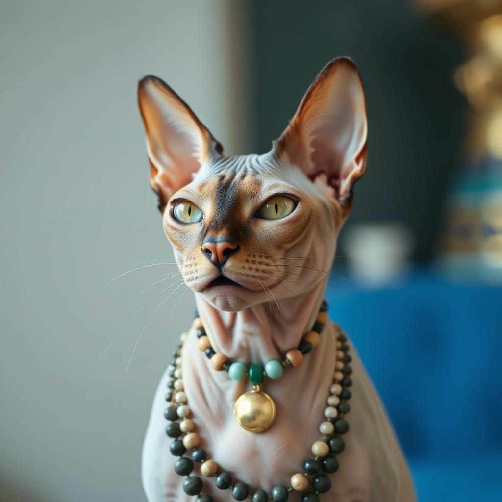 Majestic Sphynx Cat in Modern Egyptian Interior
