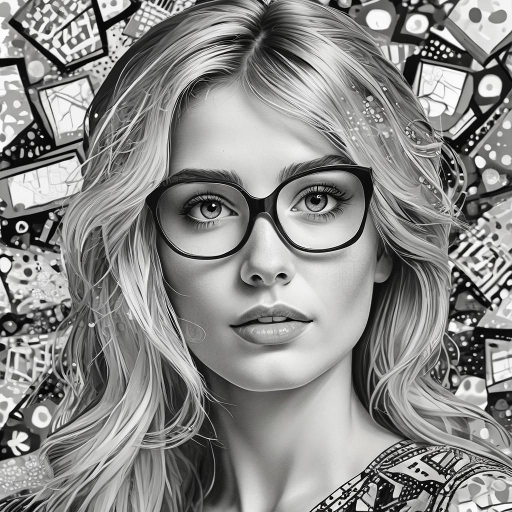 Abstract Halftone Portrait with Pixel Screen Pattern