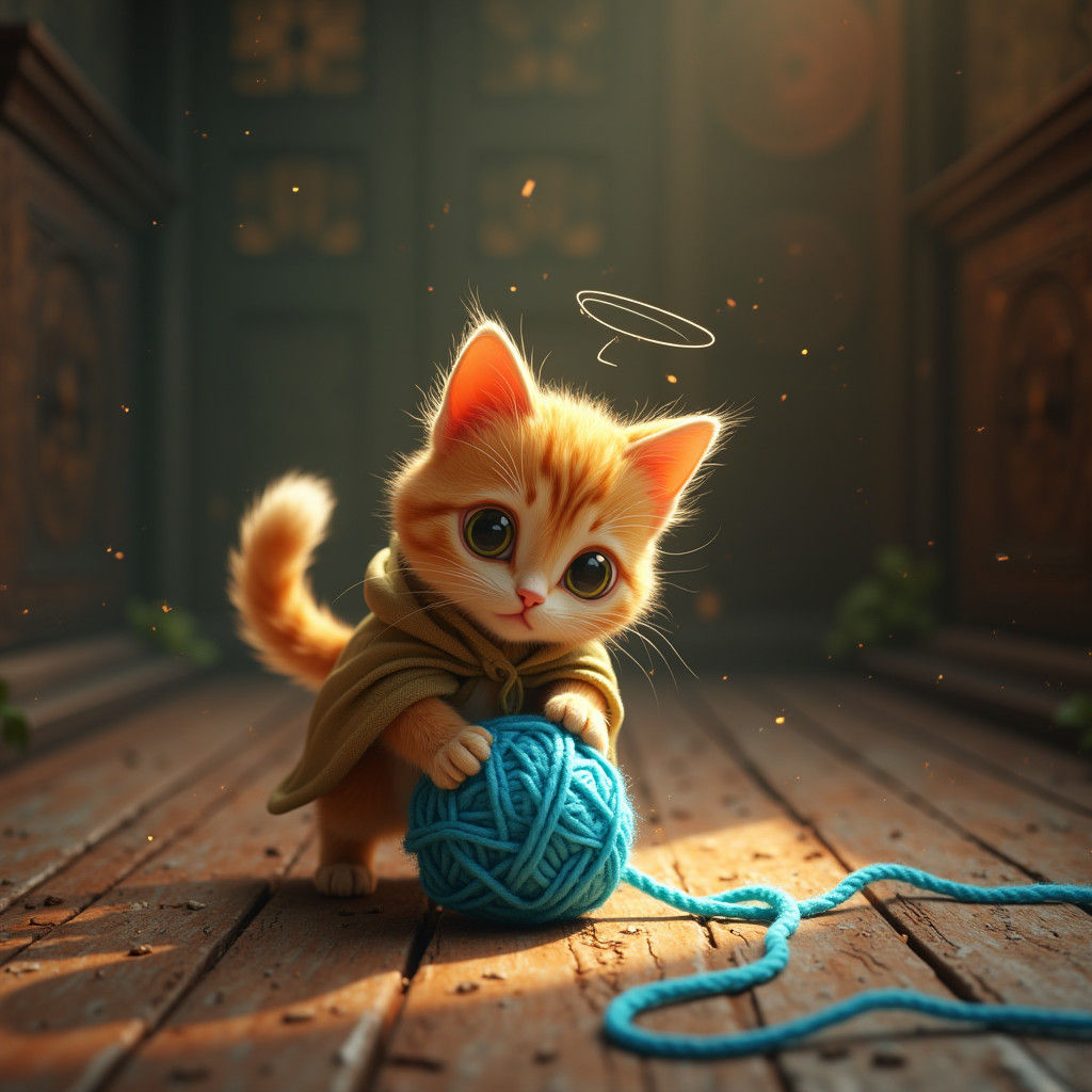 Playful Doodle Cat in a Mystical Realm