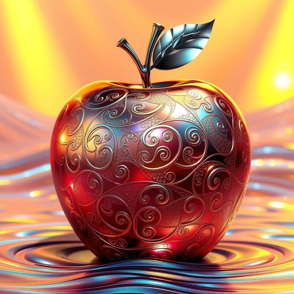 Glimmering Metallic Apple Radiates Vibrant Energy