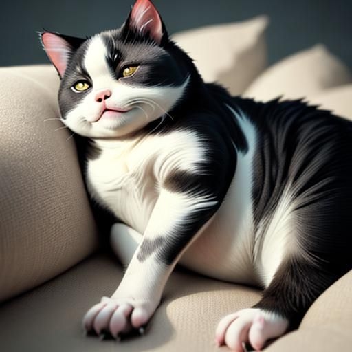 Obese Cat Sleeps After Bird Feast: 3D Render