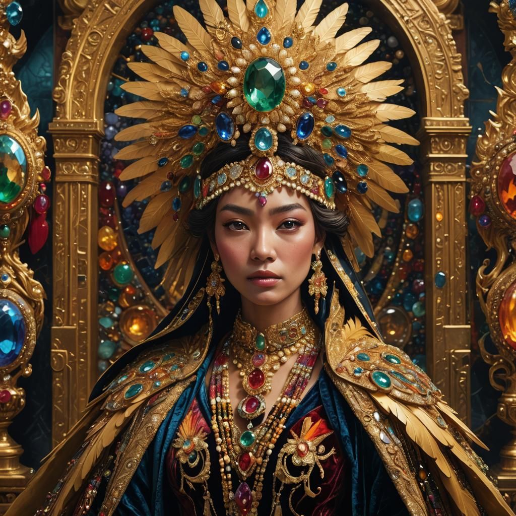 Opulent Woman in Gemstone Chamber: Hyperrealistic Splash Art