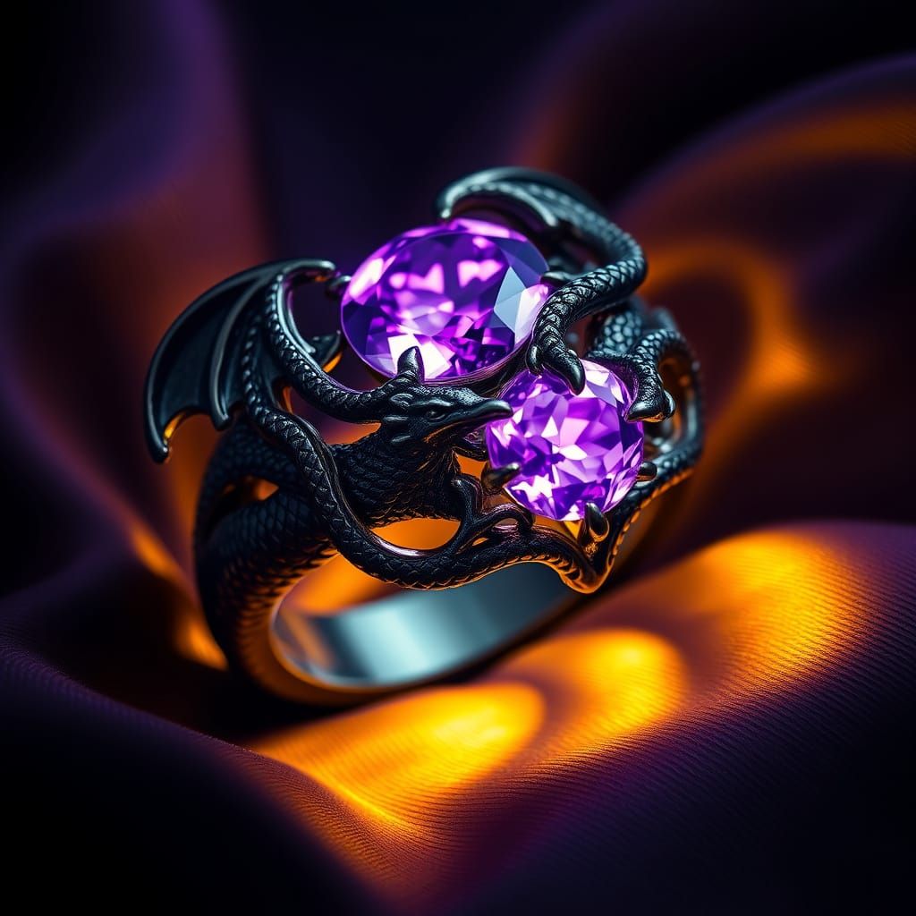 Dragon Engagement Ring with Violet Gemstones