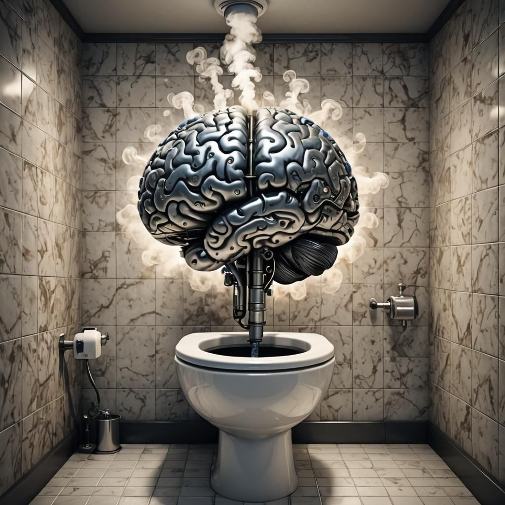 Steam-Powered Brain in Toilet: Photorealistic Oddity