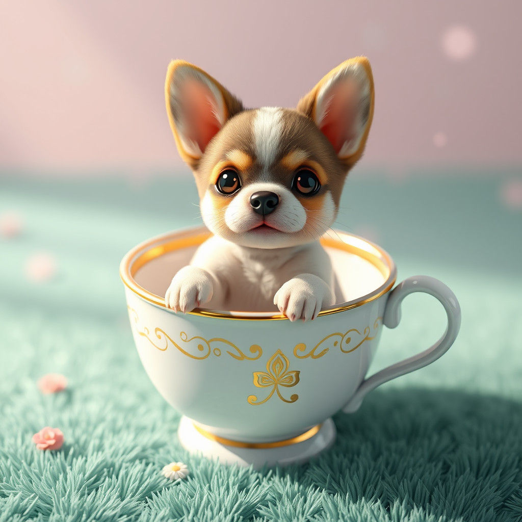 Puppy in Teacup: 3D Anime Art