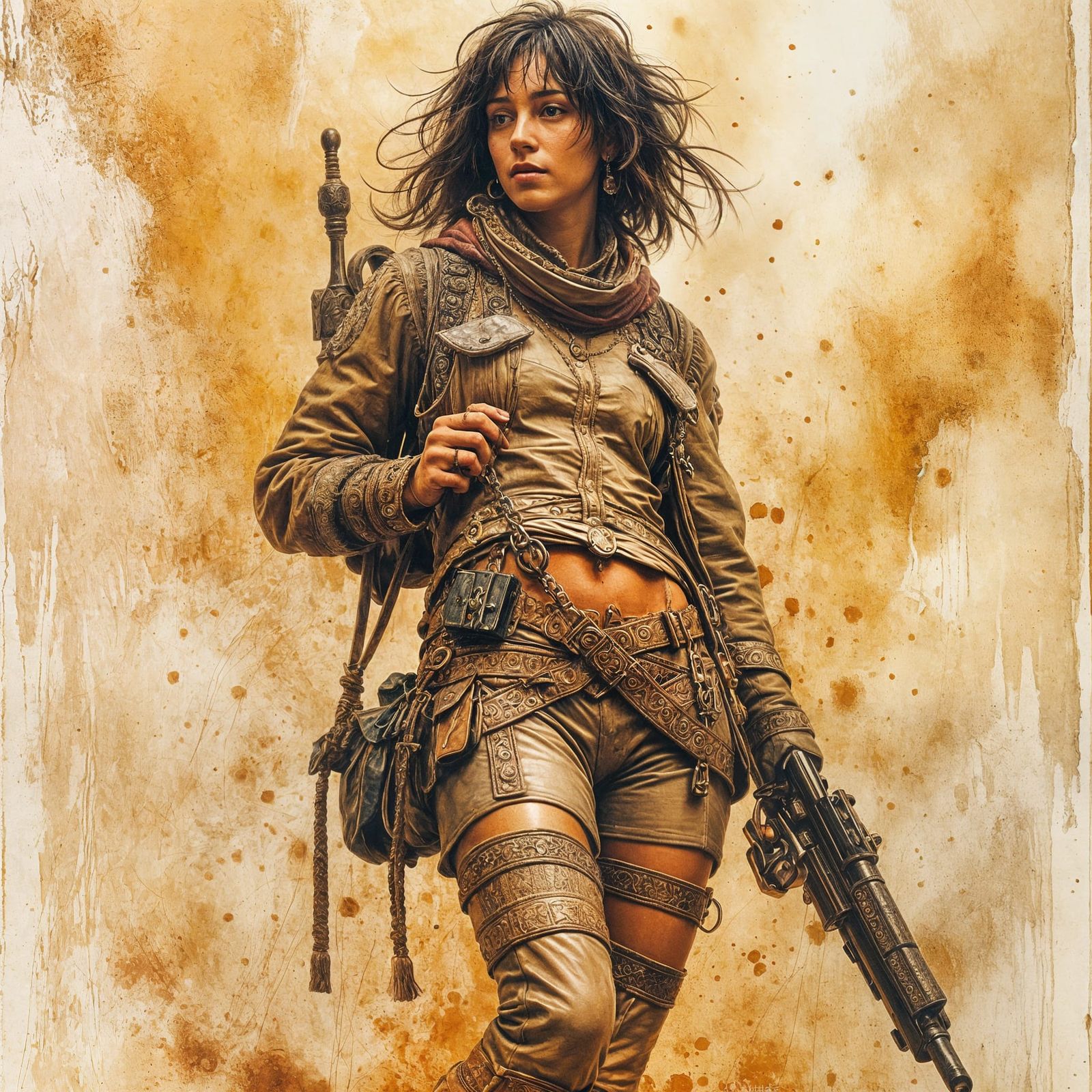 Wargirl with Sci-Fi Rifle in Comic Style