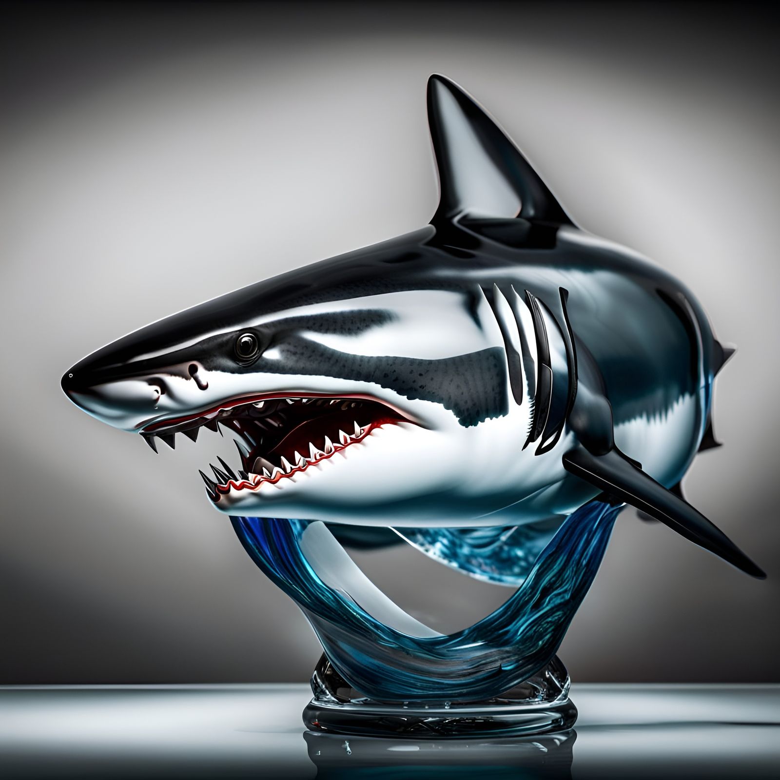 Hyperrealistic Blown Glass Great White Shark