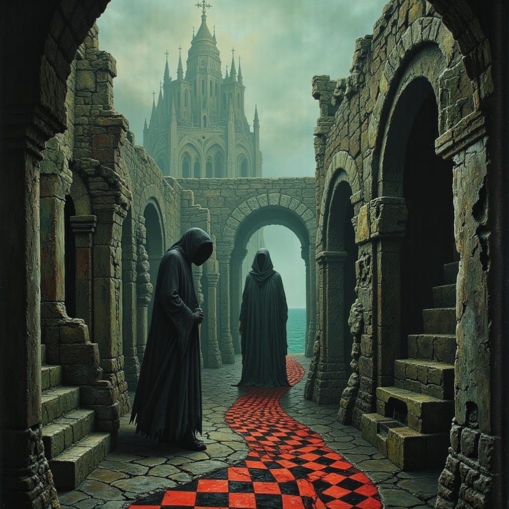 Esoteric Surrealist Ruins with Glowing City