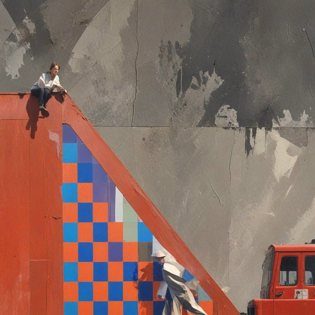 Hyperrealistic Cityscape with Abstract Impasto Overlay