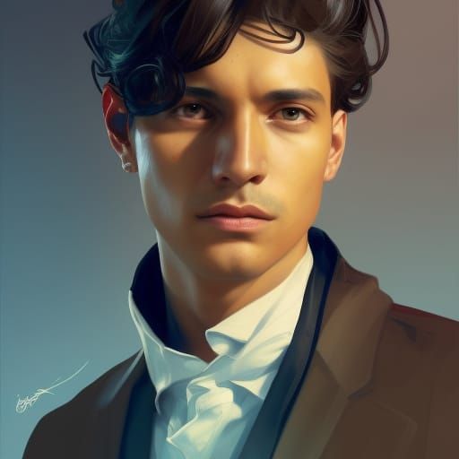 Detailed Portrait of Latino Man in Art Nouveau Style