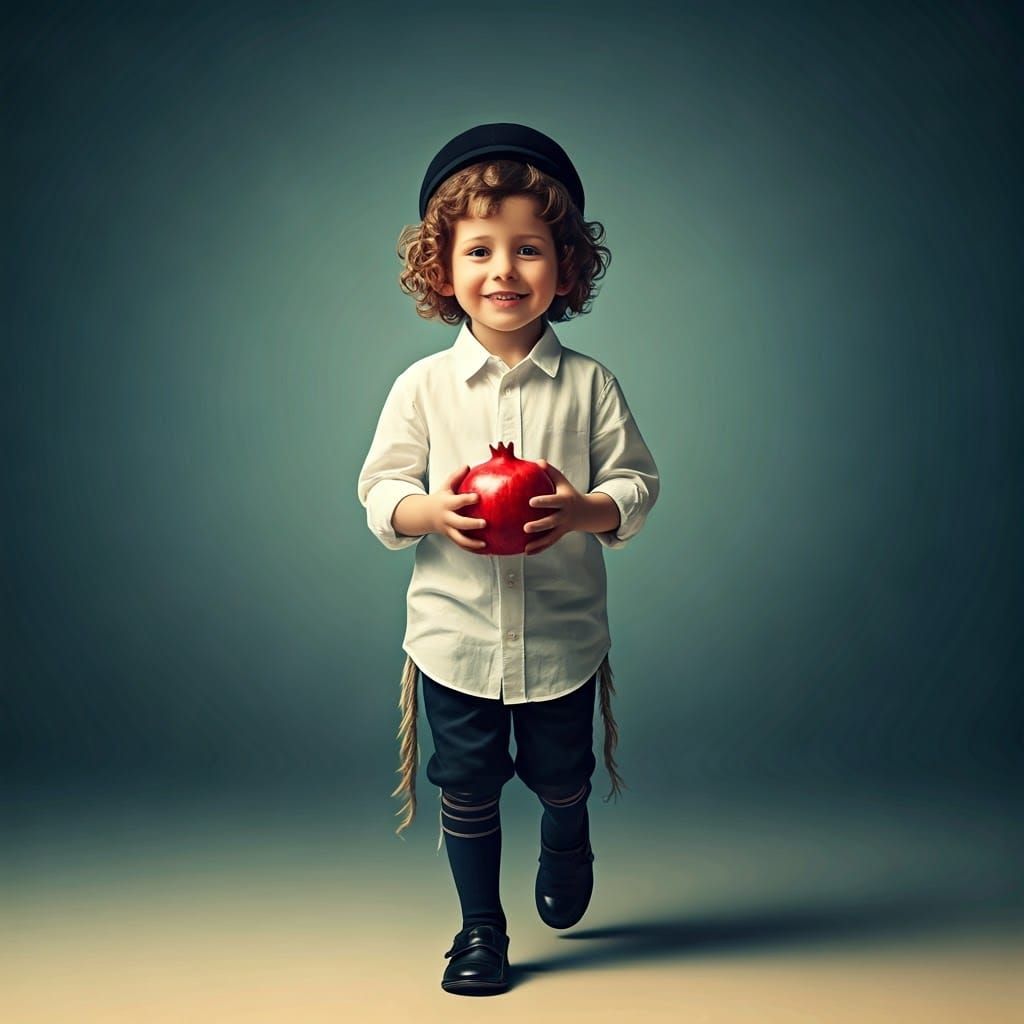 Joyful Boy with Pomegranate in Dreamlike Fantasy Art