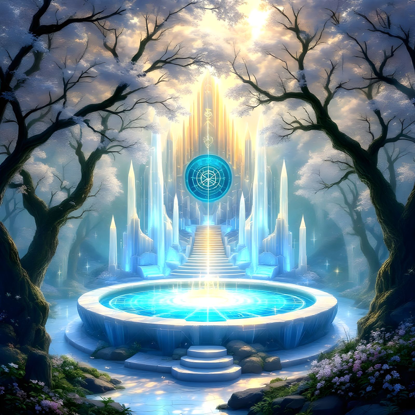 Ancient Temple Shines with Ethereal Radiance in Dreamy Fores...