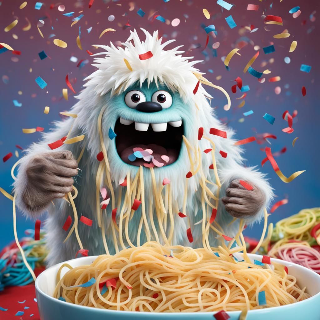 Confetti and Spaghetti Falling on a Yeti
