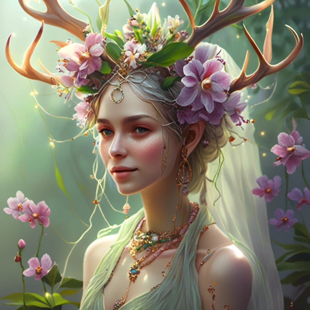 Pixie Bride with Antlers in Dreamy Elf Wedding